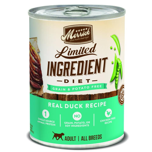 Merrick Limited Ingredient Diet Real Duck Recipe Canned Dog Food 12.7 oz single can Conyers GA The Stock Market Country Store