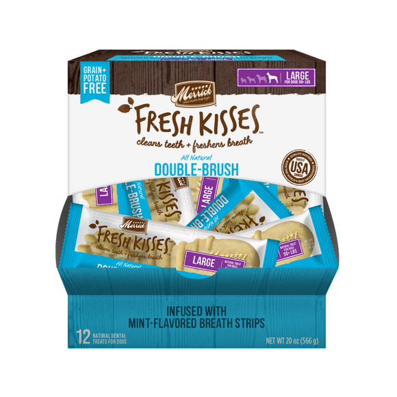 Merrick Fresh Kisses Grain Free Mint Breath Strips Large Dog Treat Box