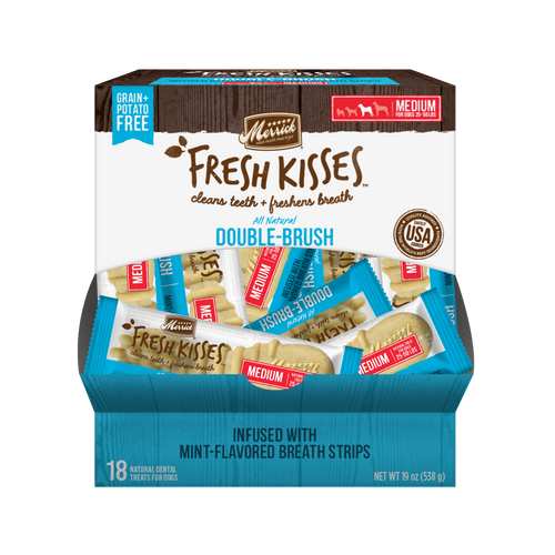 Merrick Fresh Kisses Grain Free Mint Breath Strips Medium Dog Treat Box