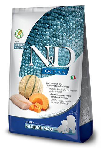 Farmina N&D Ocean Canine Cod, Pumpkin and Cantaloupe Melon Puppy Medium & Maxi Dry Dog Food