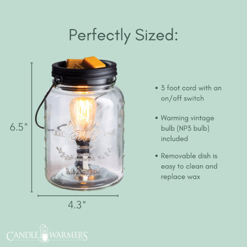 Candle Warmers Glass Mason Jar Vintage Bulb Illumination Fragrance Warmer