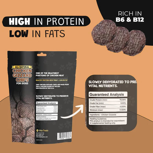 Elite Treats All Natural Chicken Gizzard Chips for Dogs
