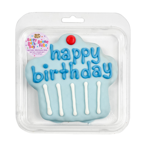 Bosco and Roxy's Prepackaged Giant Blue Happy Birthday Cupcake | Birthday (case) Dog Treats