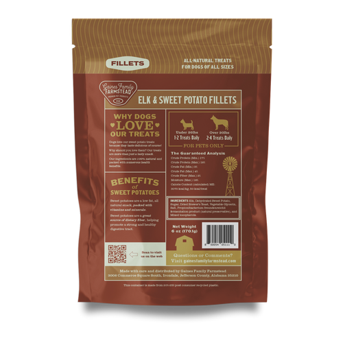 Gaines Family Farmstead Elk & Sweet Potato Fillets Dog Treats