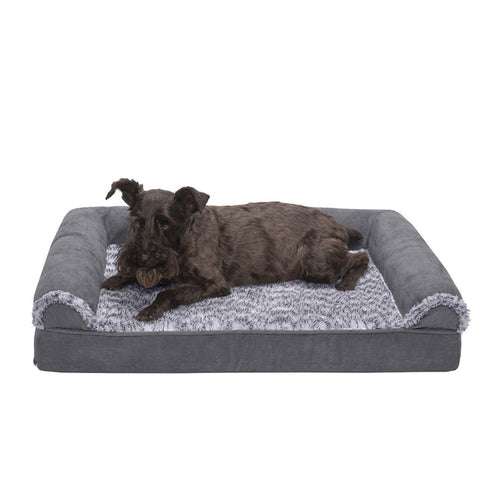 FurHaven Sofa Dog Bed - Two-Tone Faux Fur & Suede