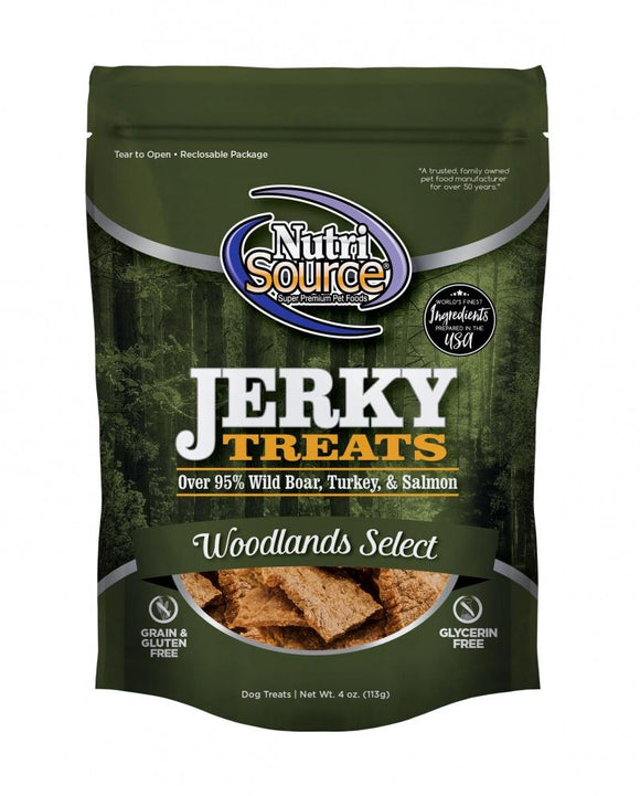 Nutrisource Woodlands Select Grain Free 95% Wild Boar, Turkey, & Salmon Jerky Dog Treats