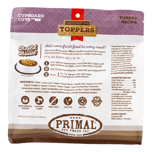 Primal Pet Foods Freeze Dried Raw Topper Cupboard Cuts Turkey